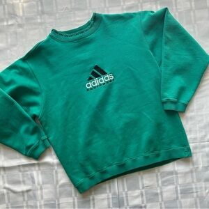 Adidas Green Vintage Crewneck Sweater with Embroidered Branded Front